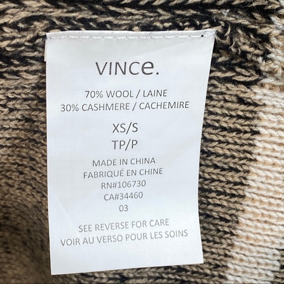 Vince Wool Cashmere Long Open Cardigan Sweater Size Small Black Tan Striped - Picture 12 of 13